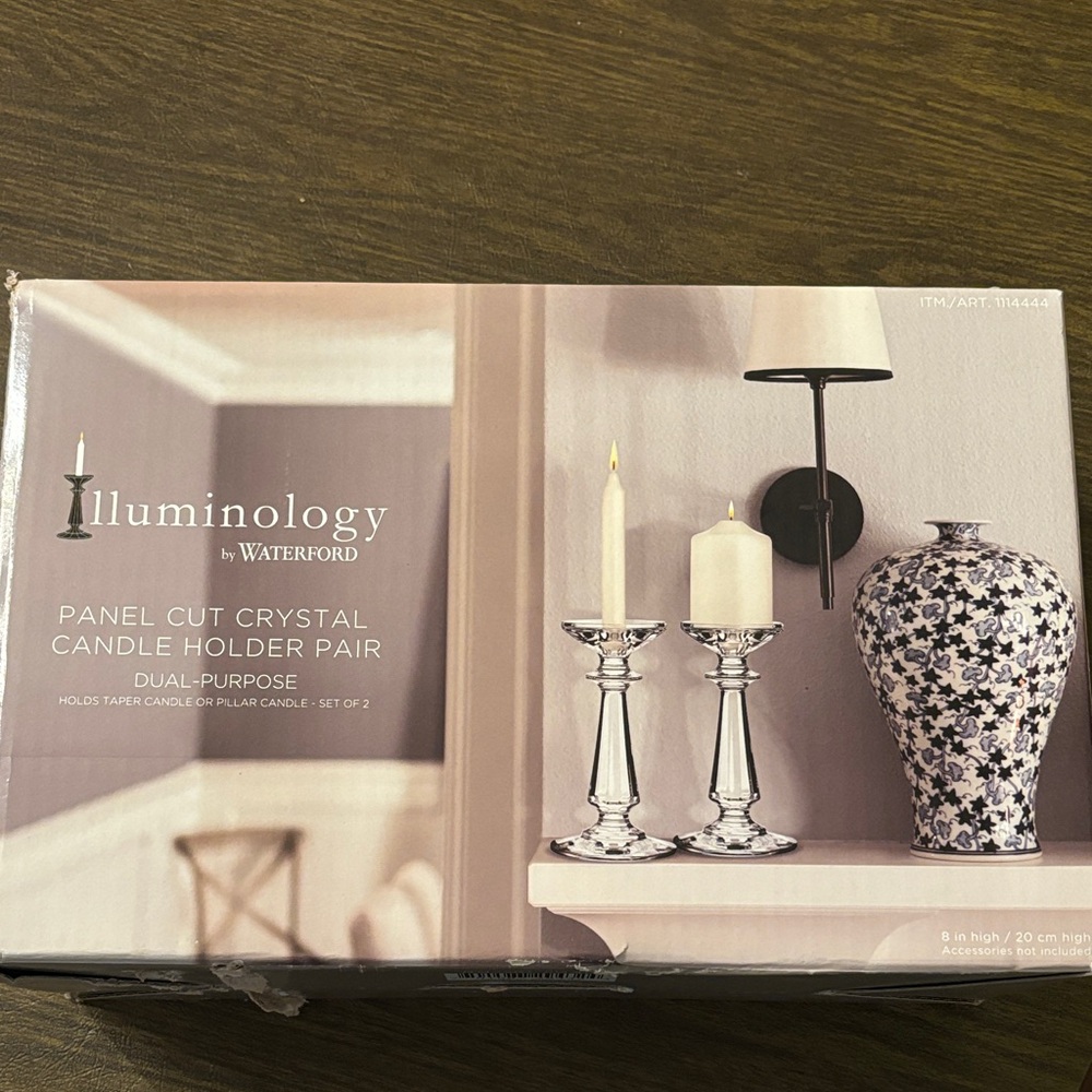 Waterford Illuminology Silver Crystal Candle Holders Set Of 2 NEW NIB